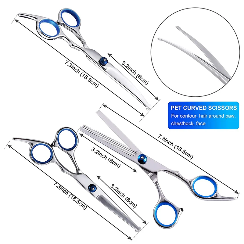 Dog Grooming Scissors Round Head Professional Stainless Steel Pet Shears Animal Cutting Portable Kit