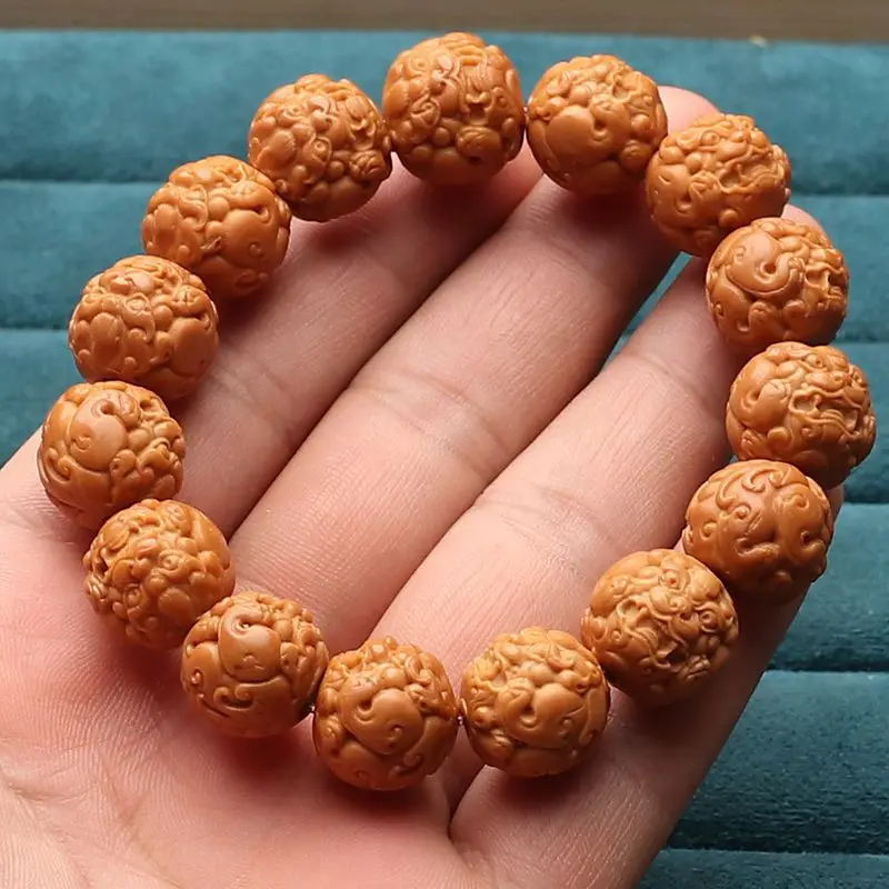 

Резной браслет с головой обезьяны, маленькая ручная игрушка из ореха, бусины Будды, богатство, одиночные круглые поделки, ручной Бодхи м