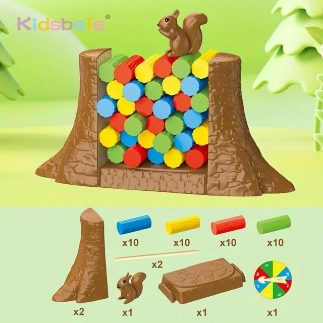 Kids Balance Tower Board Game Stacking Blocks Puzzle Toy Family Games Save The Collapsing Squirrel For Toddlers Christmas Gift 2