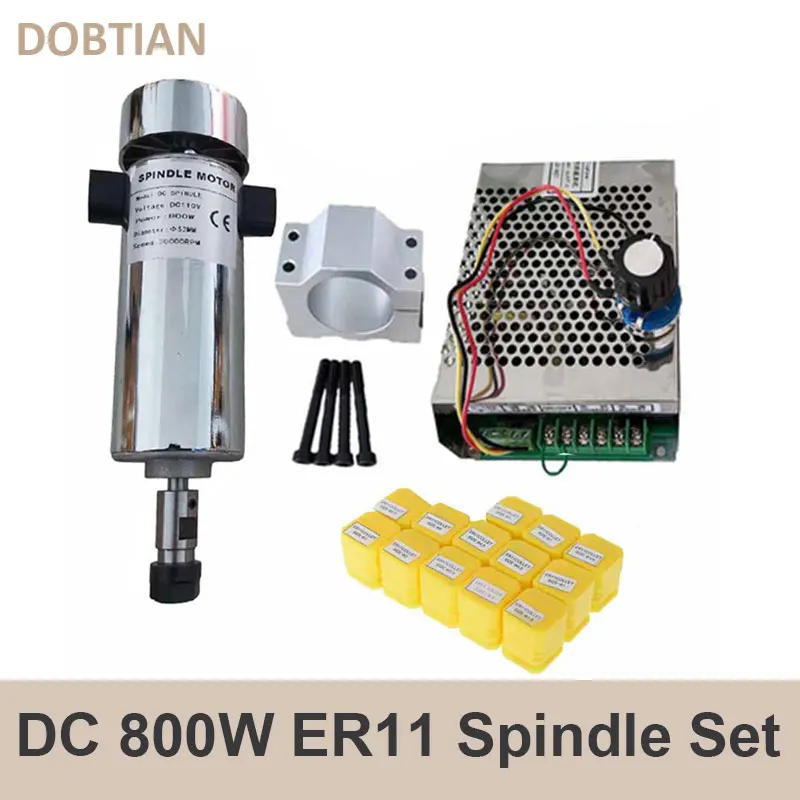 Air Cooled Spindle Motor Spindle Set High Speed Motor Spindle Power Supply Air cooled 0.8kw DC110V 20000RPM CNC spindleMotor Kit ER11/ chuck 800W Spindle Motor + Power Supply speed governor For Engraving