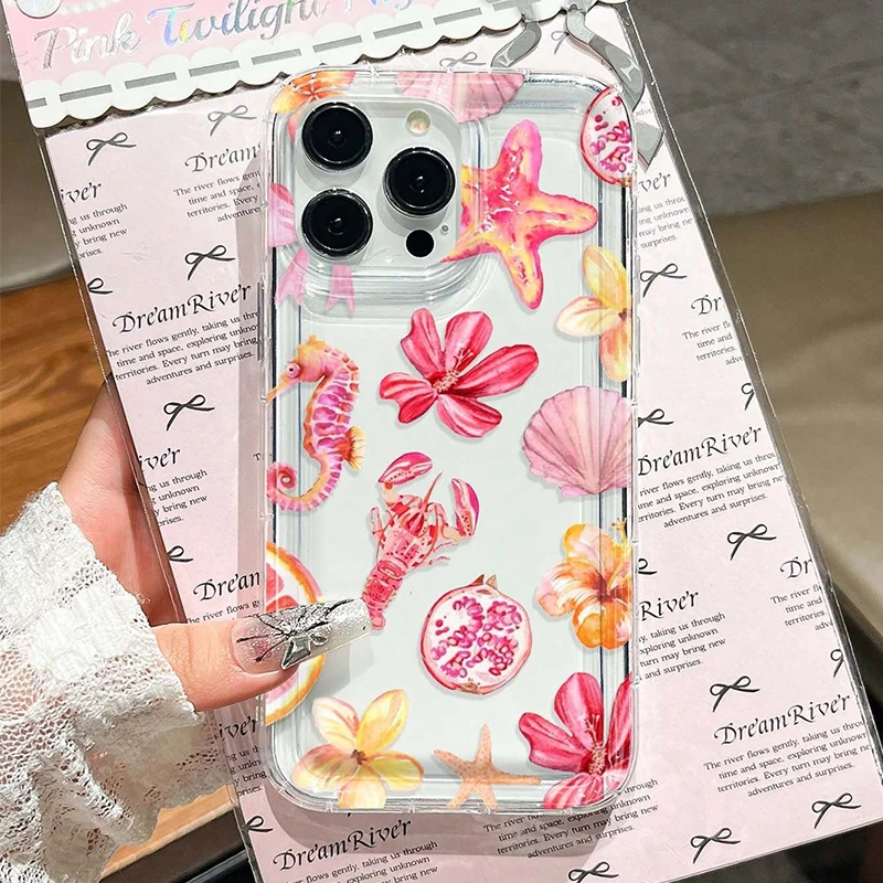 Tropical Flower Starfish and Shell Design Phone Case Cover