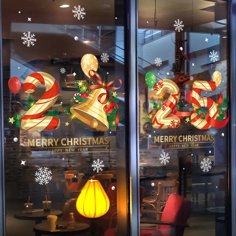 Happy New Year Glass Stickers Creative Christmas Scene Snowflake Window Decals Home Decorations Pvc Static Cling Glass Film