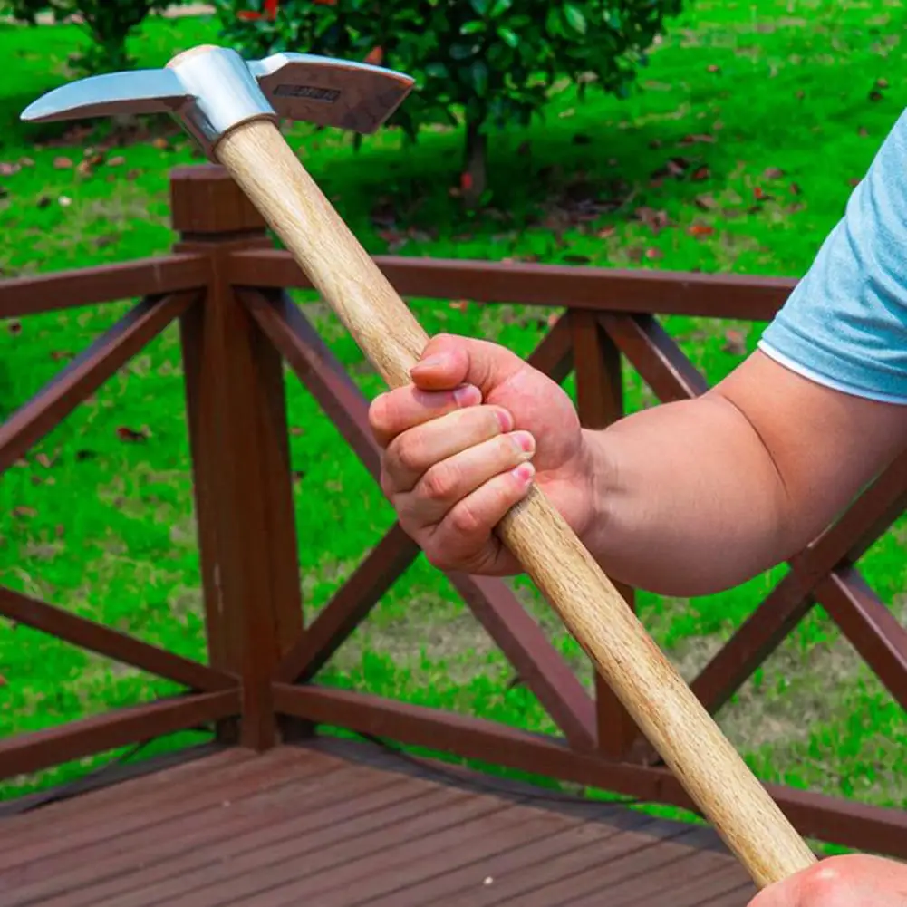 Ergonomic Pickaxe Comfortable Grip Stainless-Steel Double Headed Pickaxe Loosening Soil Digging Wooden Handle Mattock Hoe