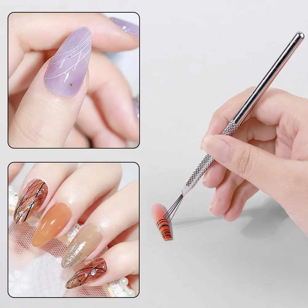7-pin Nail Liner Nail Art Tools, Stripe Lines Nail Art Pens Bendable Pins Ultra-thin Line Nail Brush Spider Gel Nail Art Line 5