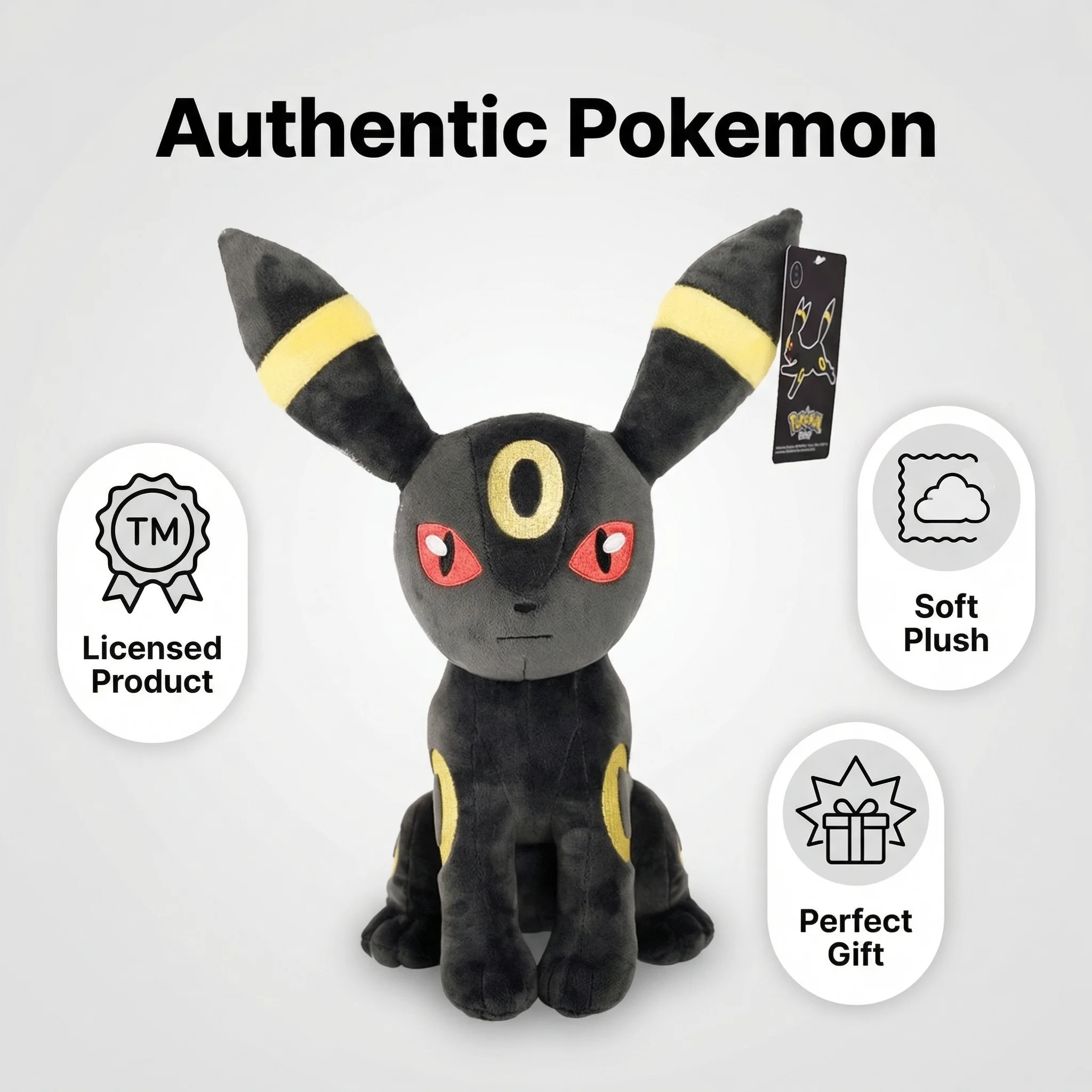 Pokemon Umbreon Plüschtier - Weiches Stofftier Authentische Eevee-Evolution Figur Perfektes Sammlerstück Geschenk für Kinder und Pokemon-Fans – Detail 10
