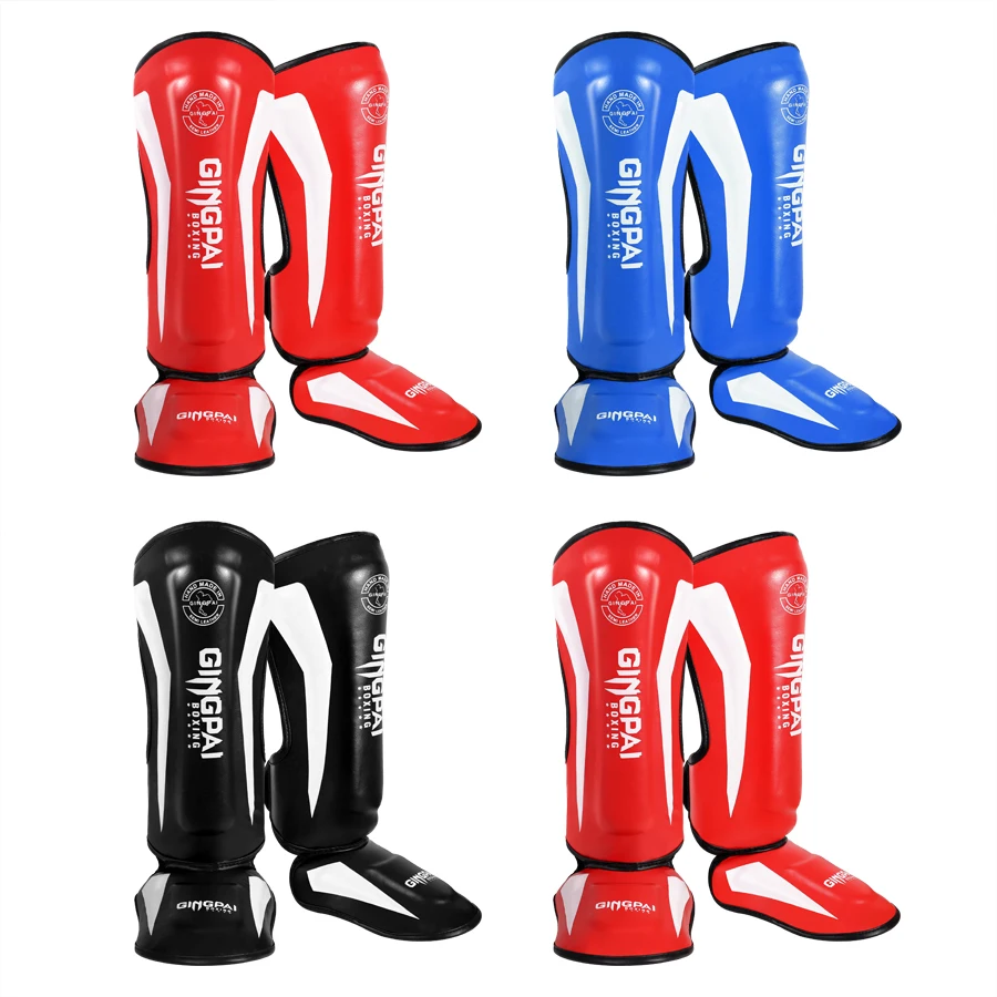 Boxing Sanda Leg Protector with Thick Foot Back Adult Muay Thai shin Protector Professional Children's Leg Tibial Fighting
