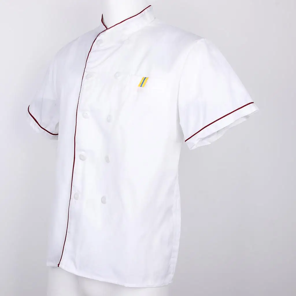 Chef Short Sleeves Uniform Cotton Hotel kitchen Clothing Apron White 5Size