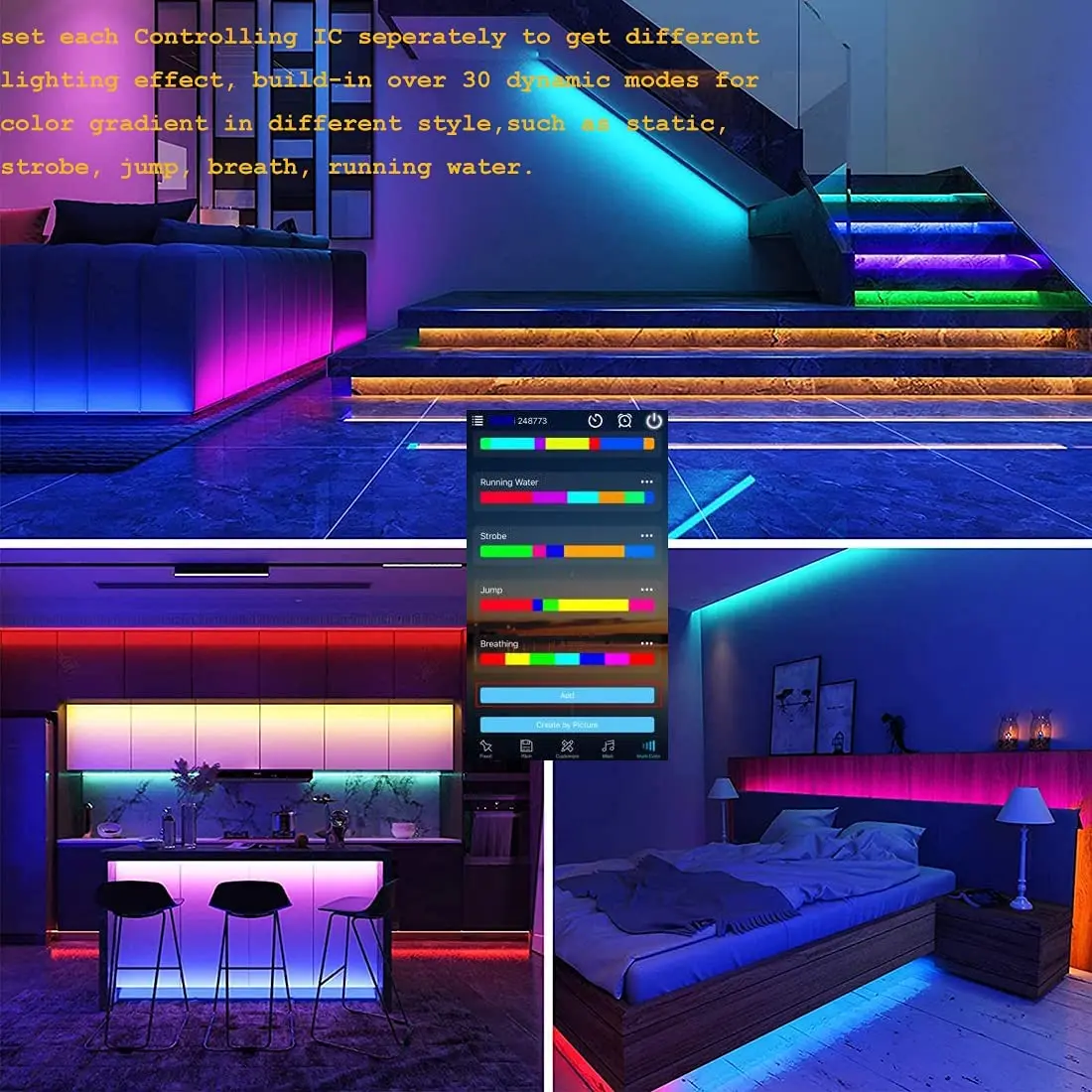 WS2812B DC5V ּ   ȼ RGB LED Ʈ , WIFI/  Ȩ   Alexa Ʈ  APP   ŰƮ