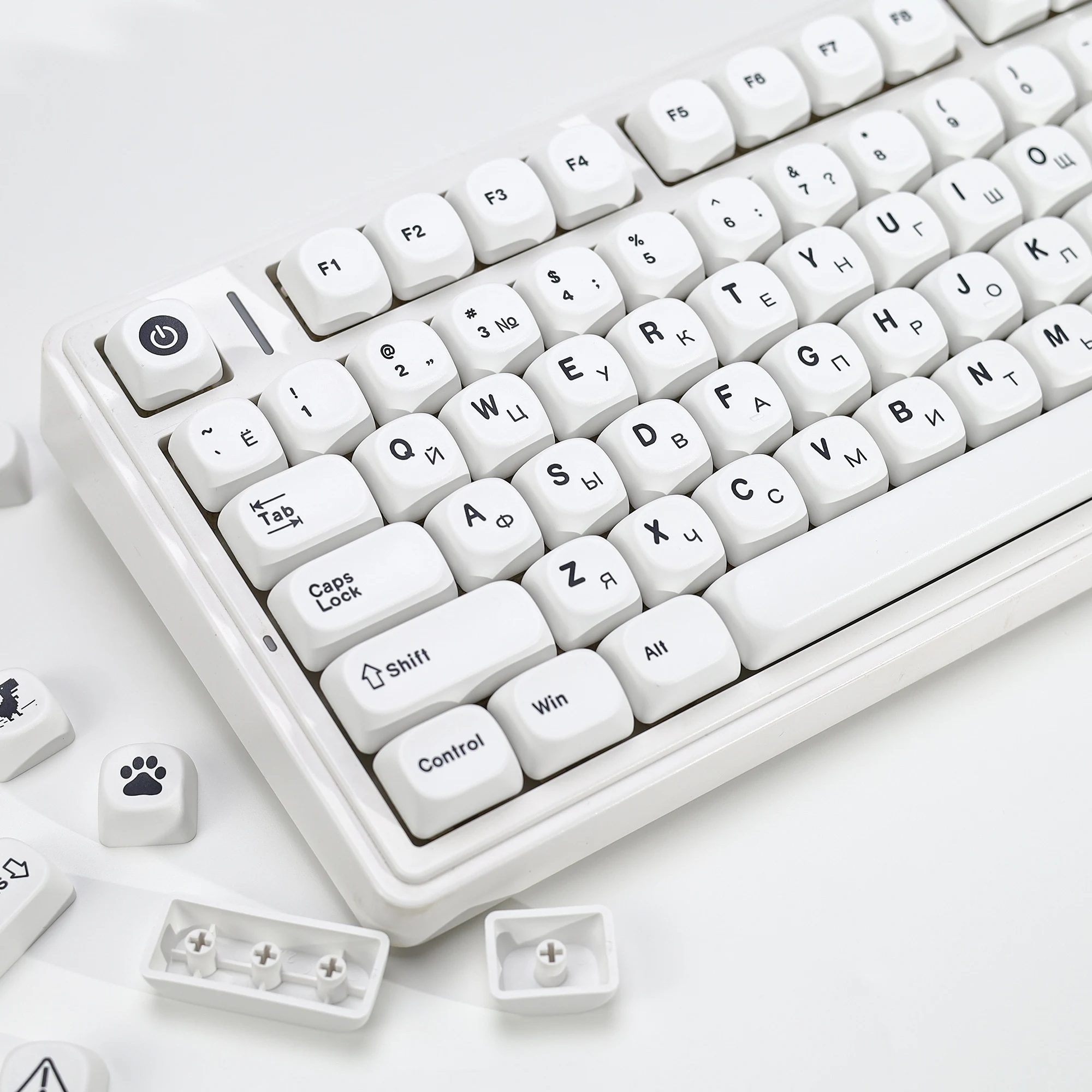 KBDiy 러시아어 일본어 키캡 GMK 미니멀 화이트 테마 PBT 레트로 키캡 체리 MX 스위치 60 DIY 기계식 키보드 게임용