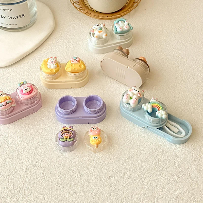 DUOXIU 1 New Contact Lens Inserter Remover Wearing Tool Contact Lenses with Tweezers Suction Stick Cute Cartoon Animal Case Box contact lenses tools