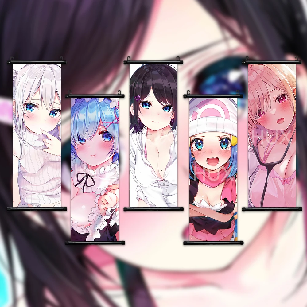 

Anime Girl Scroll Cartoon Art Paintings On Canvas Modern Home Decoration Hanging Poster Art Bedroom Indoor Background Mural Gift