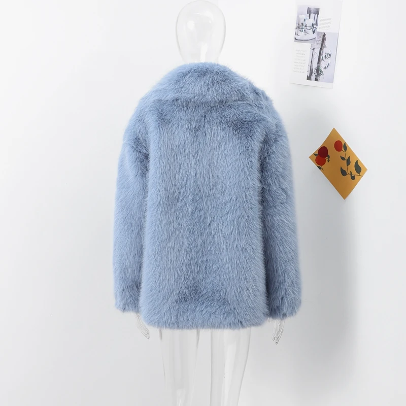 Fashion Faux Fur Jacket Coat Women Warm Fluffy Loose Long Sleeve Lapel Female Overcoat Winter Yellow Lady Street Outwear