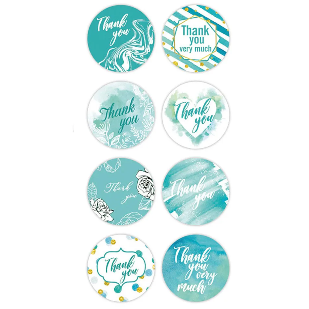 50-500pcs 1Inch Round Light Blue Thank You Sticker Decor Sealing Labels For Order Business Gift Bags Envelopes Sea