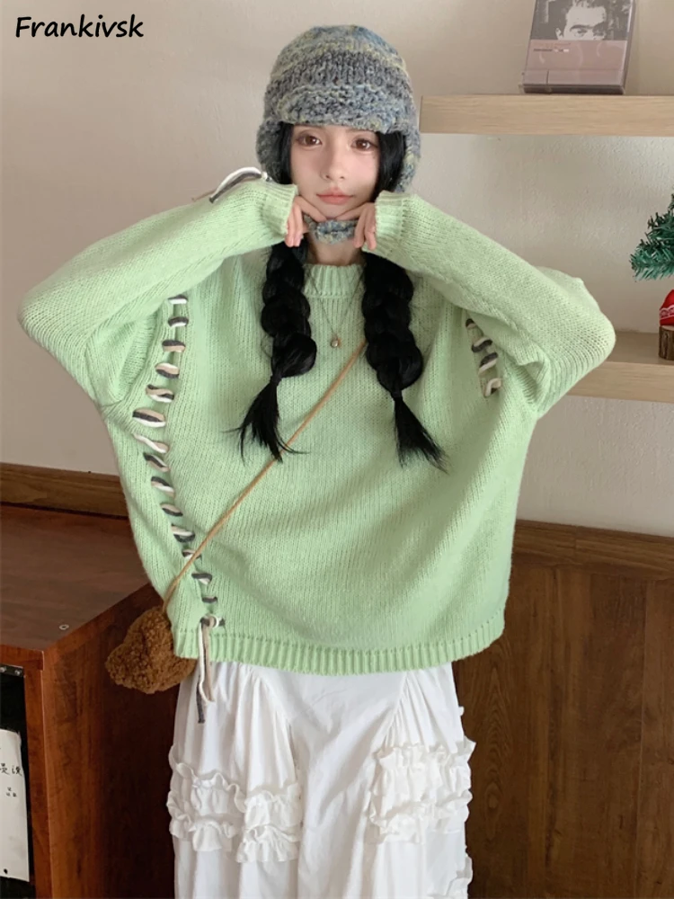 

Irregular Sweaters Women Tassel Vintage Spring Autumn Slouchy Stylish Korean Style Schoolgirl Simple All-match Daily Aesthetic