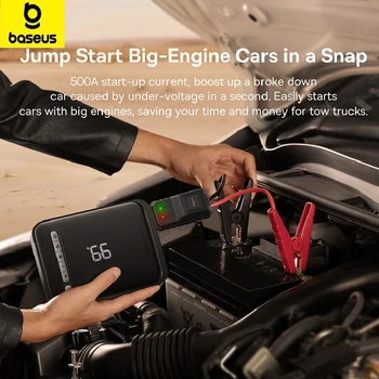 Baseus 2 in 1 Avviatore di emergenza per auto con pompa di gonfiaggio per pneumatici wireless 1000A Dispositivo di emergenza per booster batteria per centrale elettrica portatile