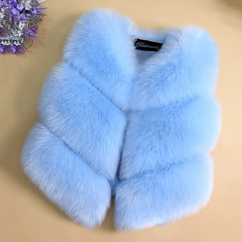 High Quality! Girls Faux Fox Fur Vest Candy colors children winter coats Smooth Fox Fur Jacket for kid Faux Outwears