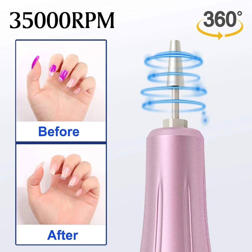 3 in 1 Nail Drill Machine 35000 RPM Wireless Rechargeable Manicure Machine for Polisher Pedicure Electric Drill With Nail Dryer 3