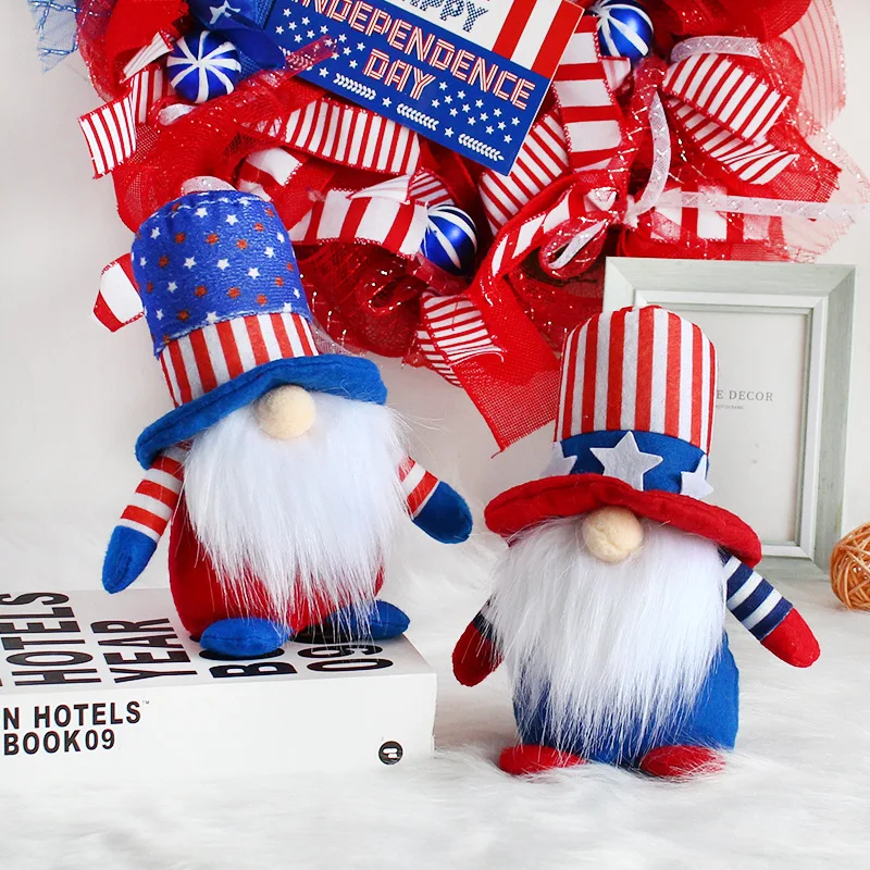 

Cute Dwarf Old Man Doll Striped Star Faceless Doll Home Decorative Independence Day Decoration in the United States