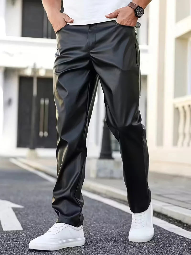 Herren Y2K Lederhose, eng anliegende Herrenmode, Lederhose in allen Farben, eng anliegende Herrenhose, lässige Lederhose – Detail 7