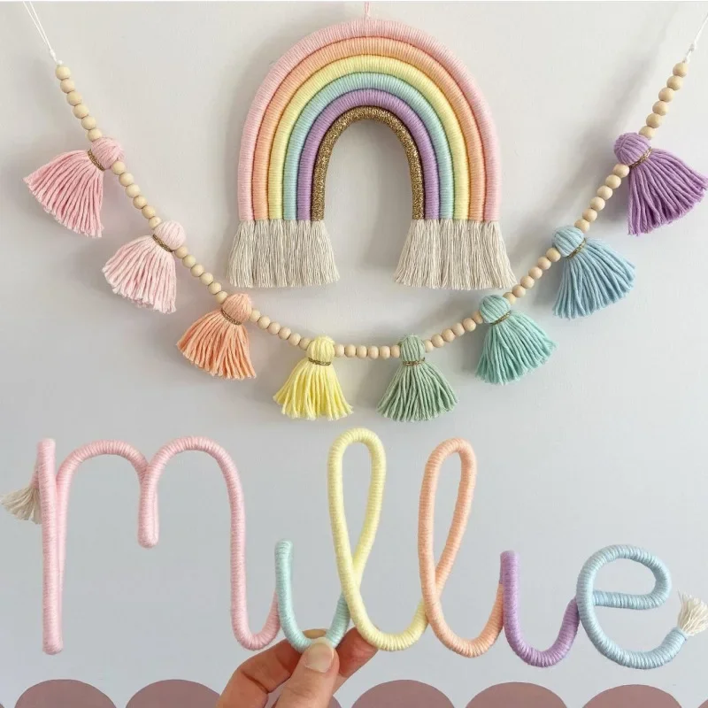 Nordic Wall Hanging Rainbow + Wood ead Tassel Banner Nursery Children's Room Decoration Ornaments  Home Wall Hanging Decor 4