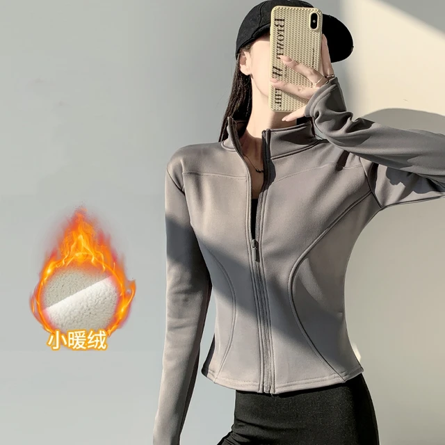 67416-2b3705.jpg slim fit long sleeves jacket full-zipper fleece warm winter thick coat outer wear women gym fitness yoga tops