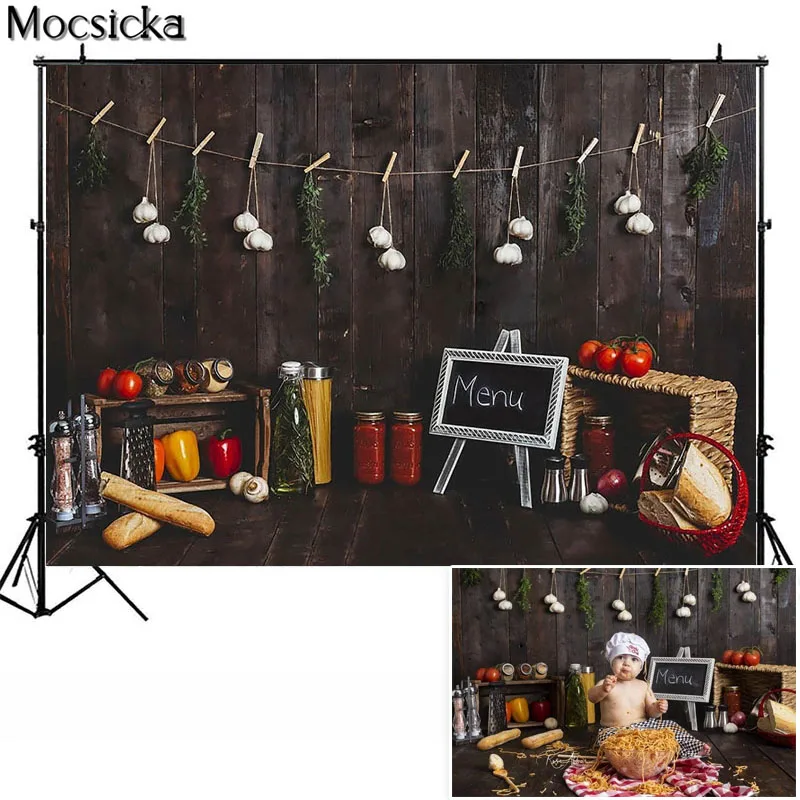 Newborn Kitchen Photography Background Wooden Door Backdrop Baby Shower Children Portrait Party Decorative Props Photo Studio photo backdrop