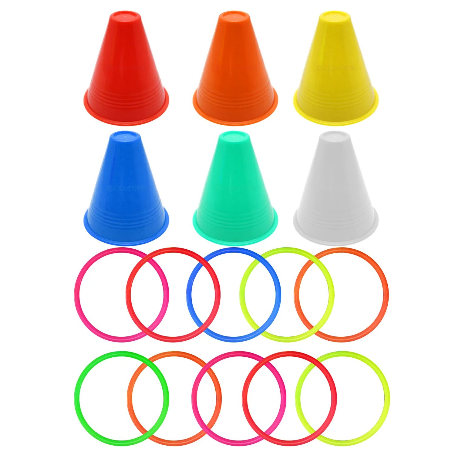 

16pcs Carnival Combo Set 10pcs Ring Toss Rings with 6pcs Plastic Cone for Children Kids Party Game Toys