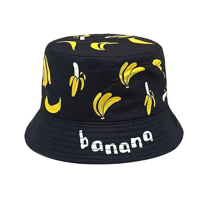 

2024 Spring Polyester Cartoon Banana Print Bucket Hat Outdoor Travel Sun Cap For Child Boy and Girl 84