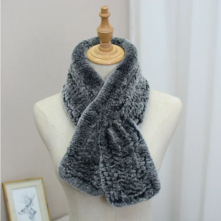Rex Rabbit Fur Knitted Scarf Foulard Fashion Solid Shawls Rectangle Scarves for Women Winter Warm Real Fur Shawls 4