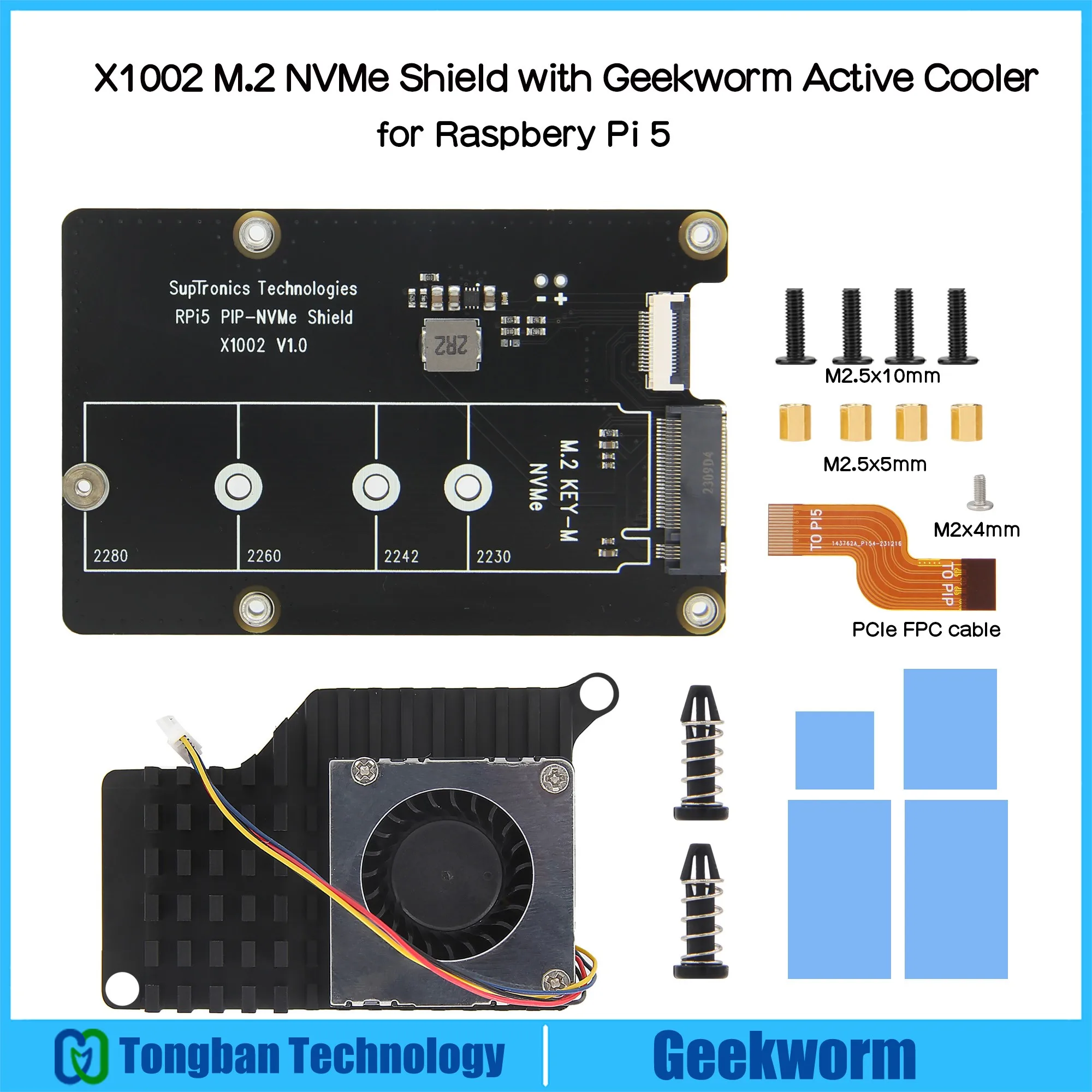 Geekworm X1001 Pcie M.2 Key-M NVMe SSD PIP PCIe Peripheral Board for R