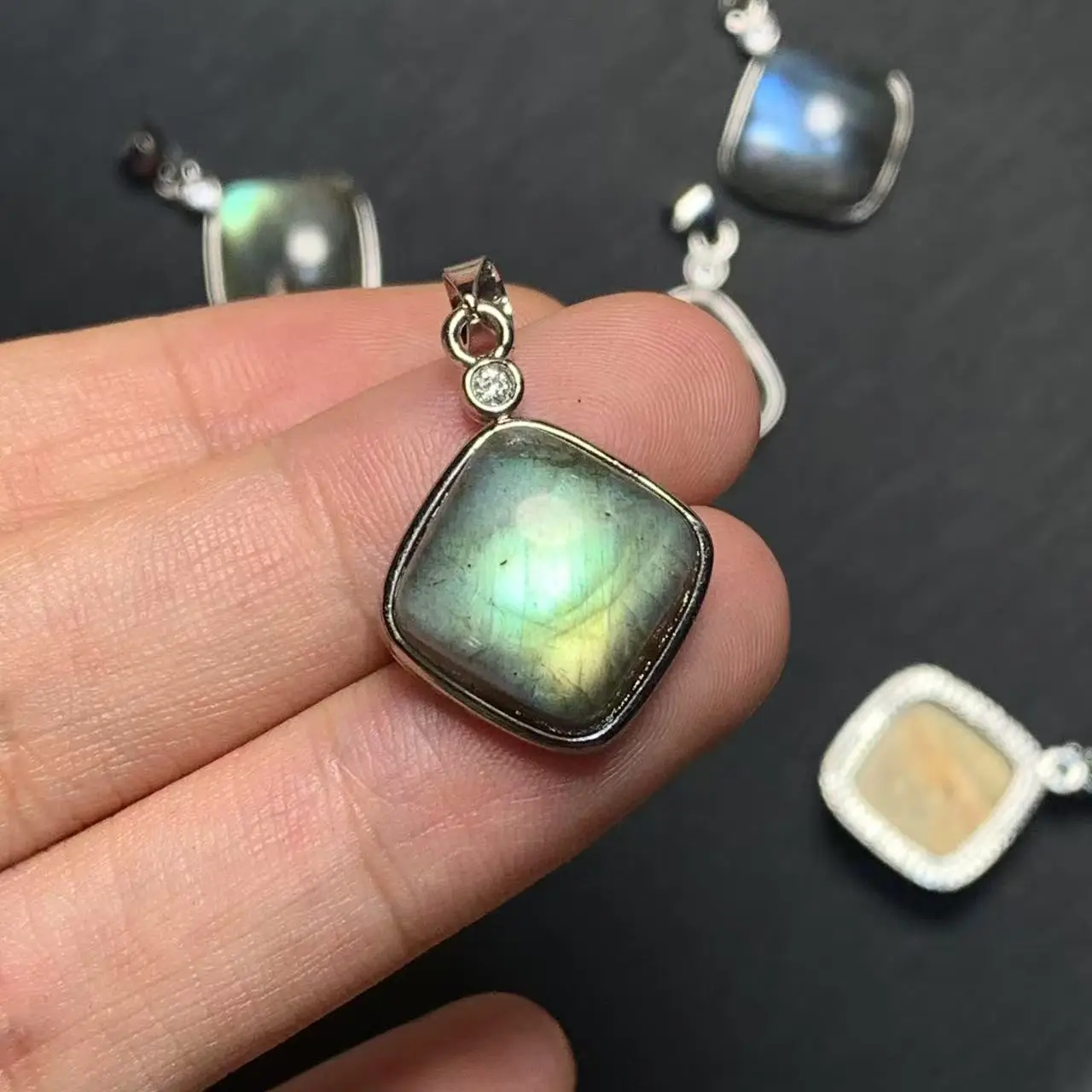 SQUARE Natural Moonstone Pendant  Fine Jewelry Handmade Stones Wholesale Healing Energy Gift Lucky Jewelry