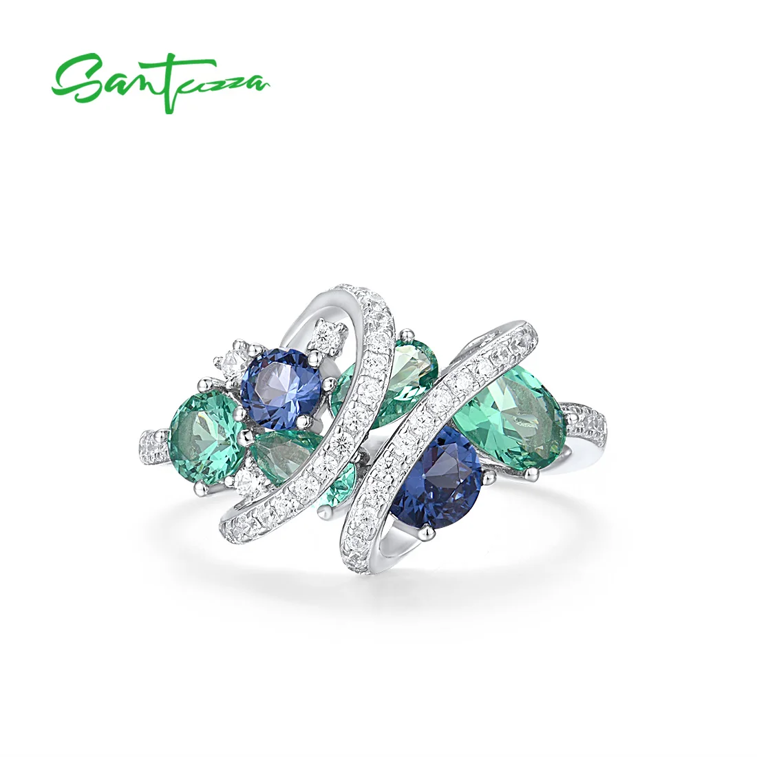 925 Sterling Silver Rings For Women Green Blue Spinel White CZ Gemstone Original anillos Wedding Gifts Fine Jewelry