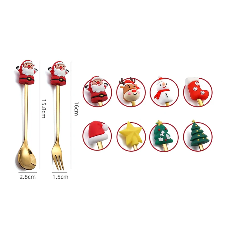 Christmas Fork And Spoon Set Stainless Steel Creative Tableware Coffee Tea Dessert Forks And Spoons Gift Set 2/4Pcs cutlery set western style cutlery set picnic cutlery set stainless steel cutlery set
