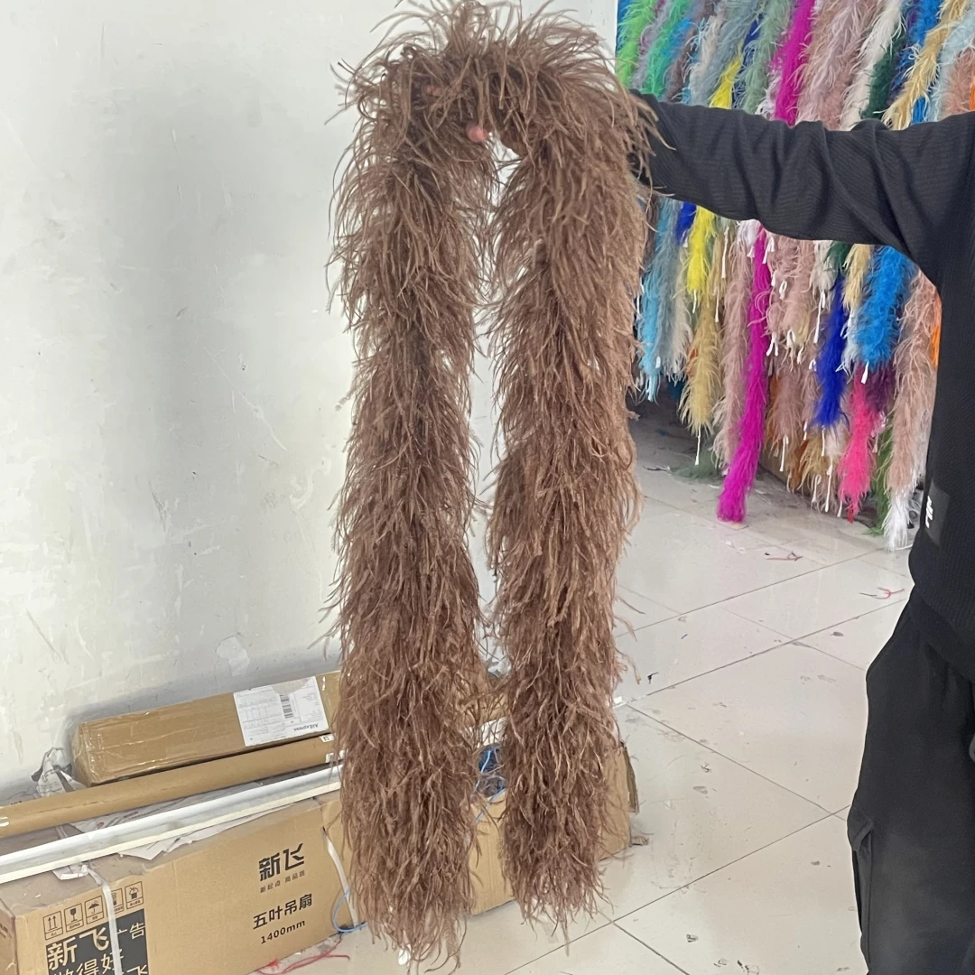 Description Picture 2 of item8ply 2 Meters Ostrich feathers boa Customized Fluffy Long Feather Trims for Dress Sewing Accessory Decoration Shawl Dyed