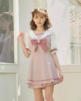 Rojita Japanese Sailor Collar Long Sleeve Dress for Women Spring Summer Sweet Lolita Bow Dress Shorts Suit Women's Two-Piece Set - Image 2