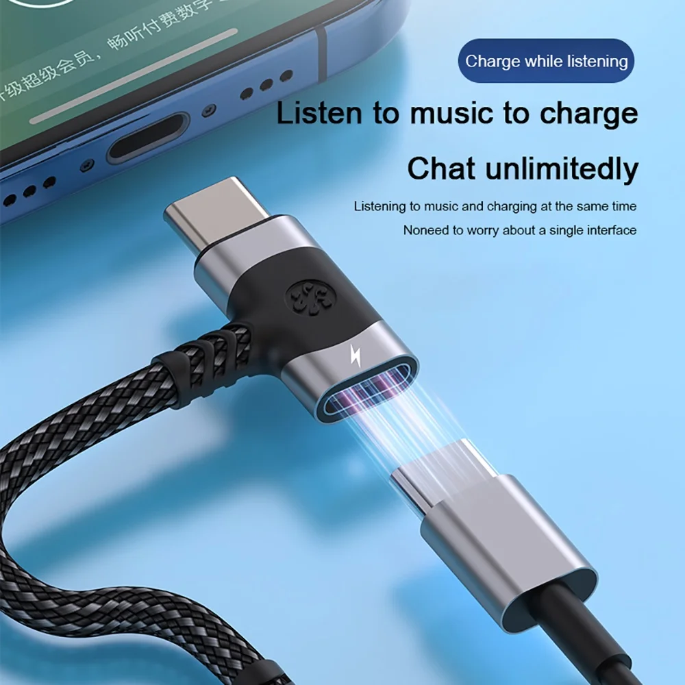 2 in 1 Type C To 3.5mm Jack Audio Adapter Headphone Converter USB C Splitter PD Fast Charging Cable  for Samsung Phone Adapters
