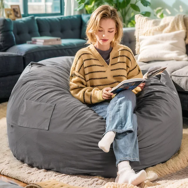 JHK Oversized 3/4FT Bean Bag Chair for Relaxing Reading Lazy Sofa Foam Filled Couch with Removable Cover Living Room Furniture
