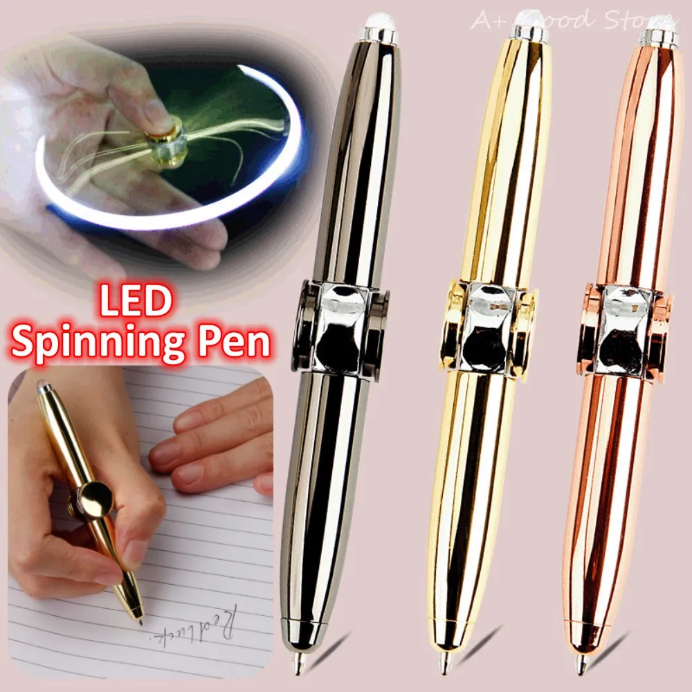 

Led Spinning Pen Fidget Anxiety Decompression Gyro Metal Ballpoint Pen Office School Supplies Writing Pens Toys For Kids Adults