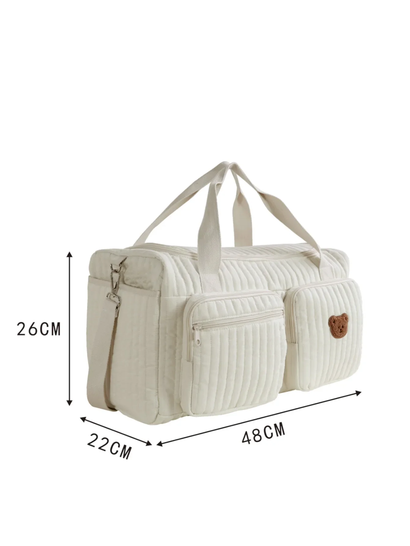 Bolsa de fraldas Quilted Tulip Mommy de grande capacidade com estampa de urso e alça de ombro versátil para cuidados com a mãe e o bebê._voghion.com