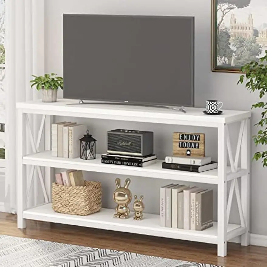 FATORRI Console Table and Corner Shelf Stand (White Oak)