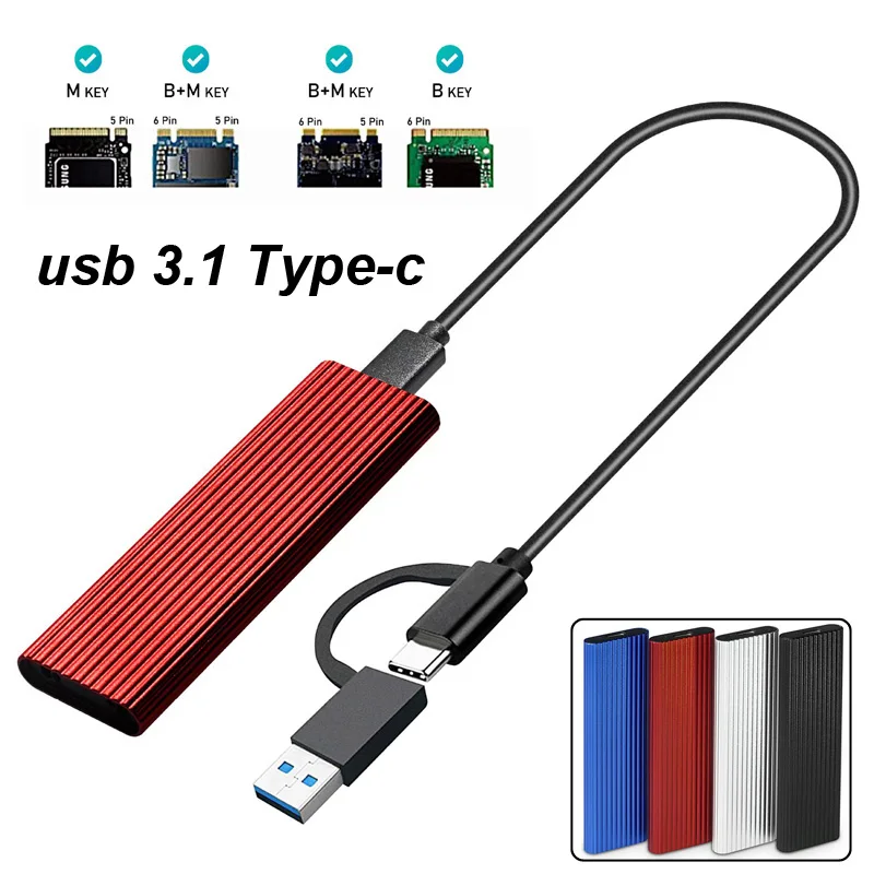 Dual Protocol M2 Nvme/Ngff Sata Ssd Case 10Gbps Hdd Box M.2 Nvme Ssd A Usb 3.0/3.1 Enclosure Type-A/C Cable Pcie M Key/M + B Key
