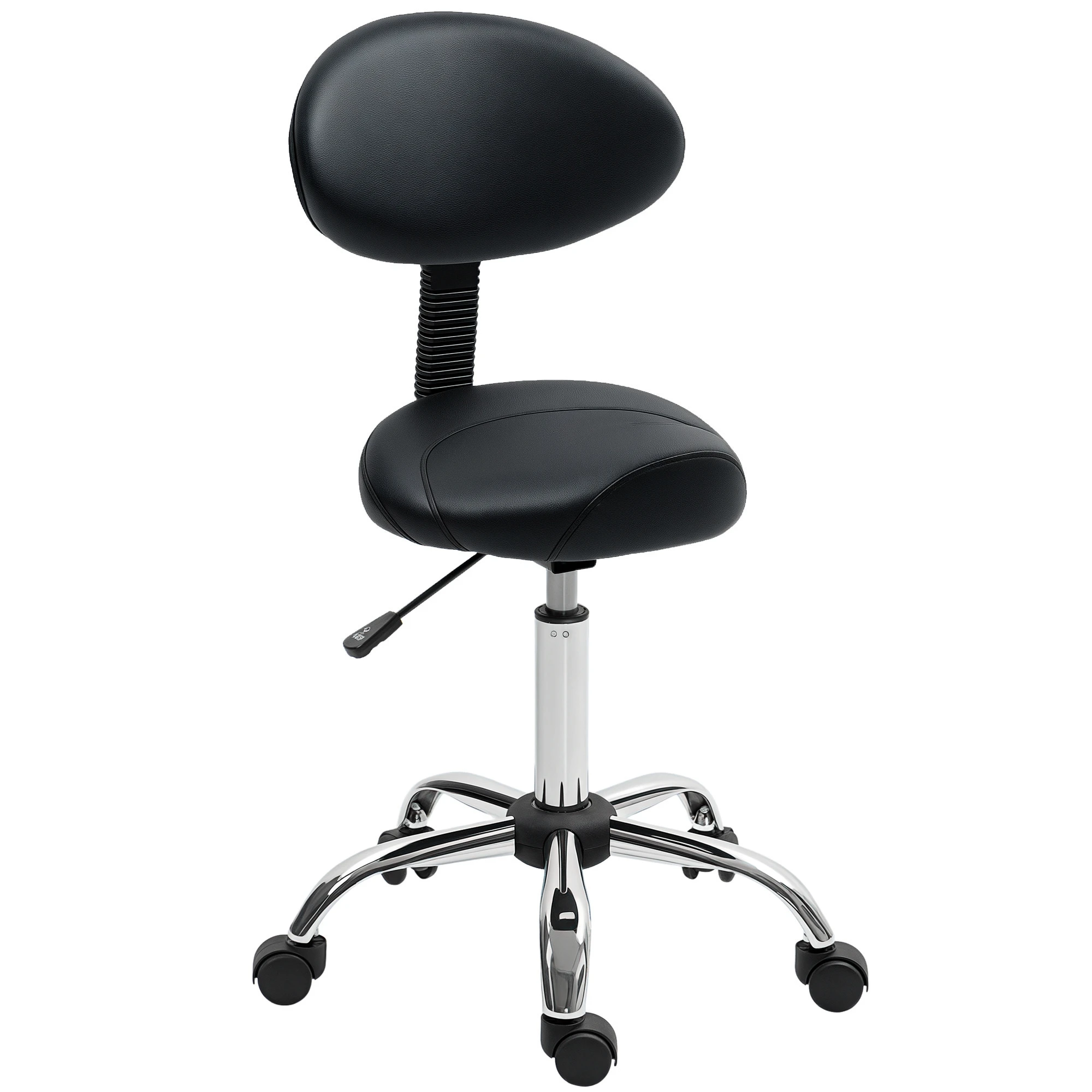 Tabouret à roulettes et dossier amovible hauteur réglable 83-98 cm noir