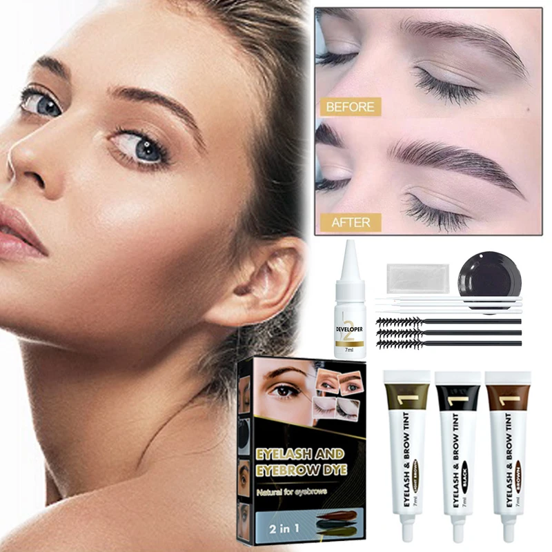 

2 In 1 Eyebrow Dyeing Kit Waterproof Sweat-proof Eyelash Brow Enhance Cream Long-Lasting Permanent Professional DIY Makeup Tools