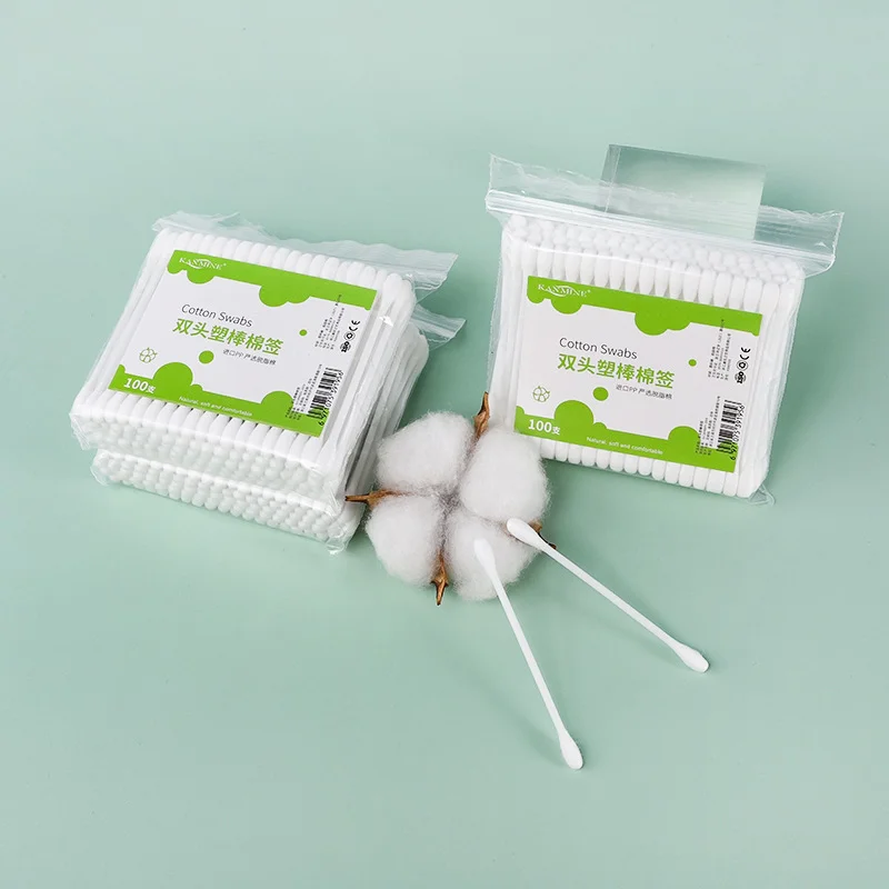 100pcs Double Head Cotton Swab Women Makeup Cotton Chlorine-Free Hypoallergenic Makeup Remover Disposable Swab