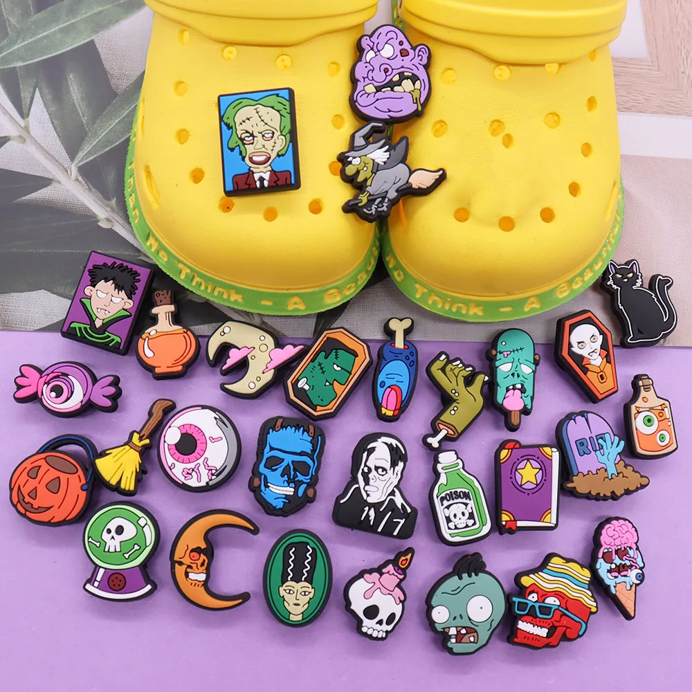 

Wholesale 50pcs PVC Shoe Accessorie Zombie Witch Ghost Vampire Moon Shoe Decoration Fit Croc Jibz Charm Boys Girls Party Present