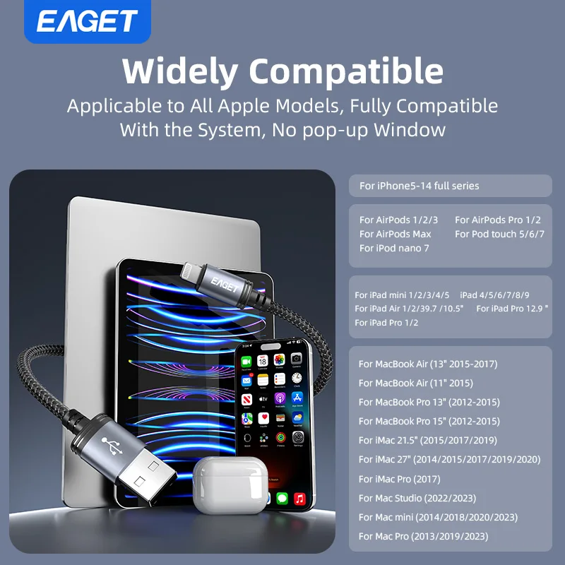 High-Speed USB to Lightning Charging Cable with Thick Copper Core and 480Mbps Data Transfer