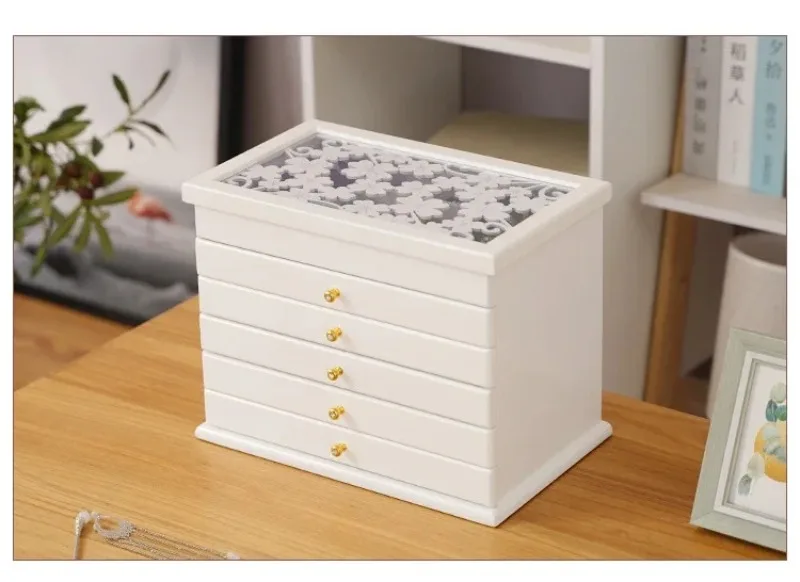 Big Size Wood Jewelry Storage Box Drawer Ring Necklace Jewelry Boxes Organizer Case Earrings Display Bangles Tray Accessories