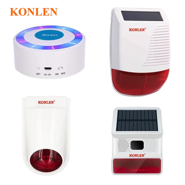 KONLEN Wireless Indoor Outdoor Strobe Solar Siren Horn Flash 433MHZ For 2G 4G WIFI GSM Smart