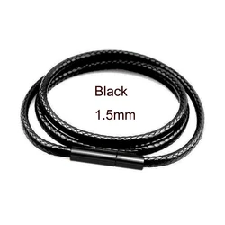 Elegant Black Leather Chain Necklace with Braided Rope Design - Unisex Handmade Jewelry Gift - 60cm (Black1.5mm)