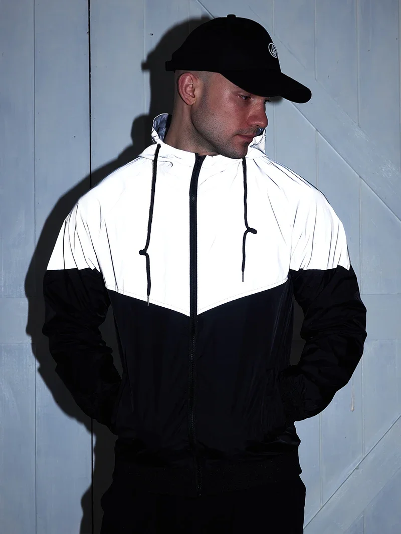 Men's night reflective hooded jacket lifestyle riding streetwear